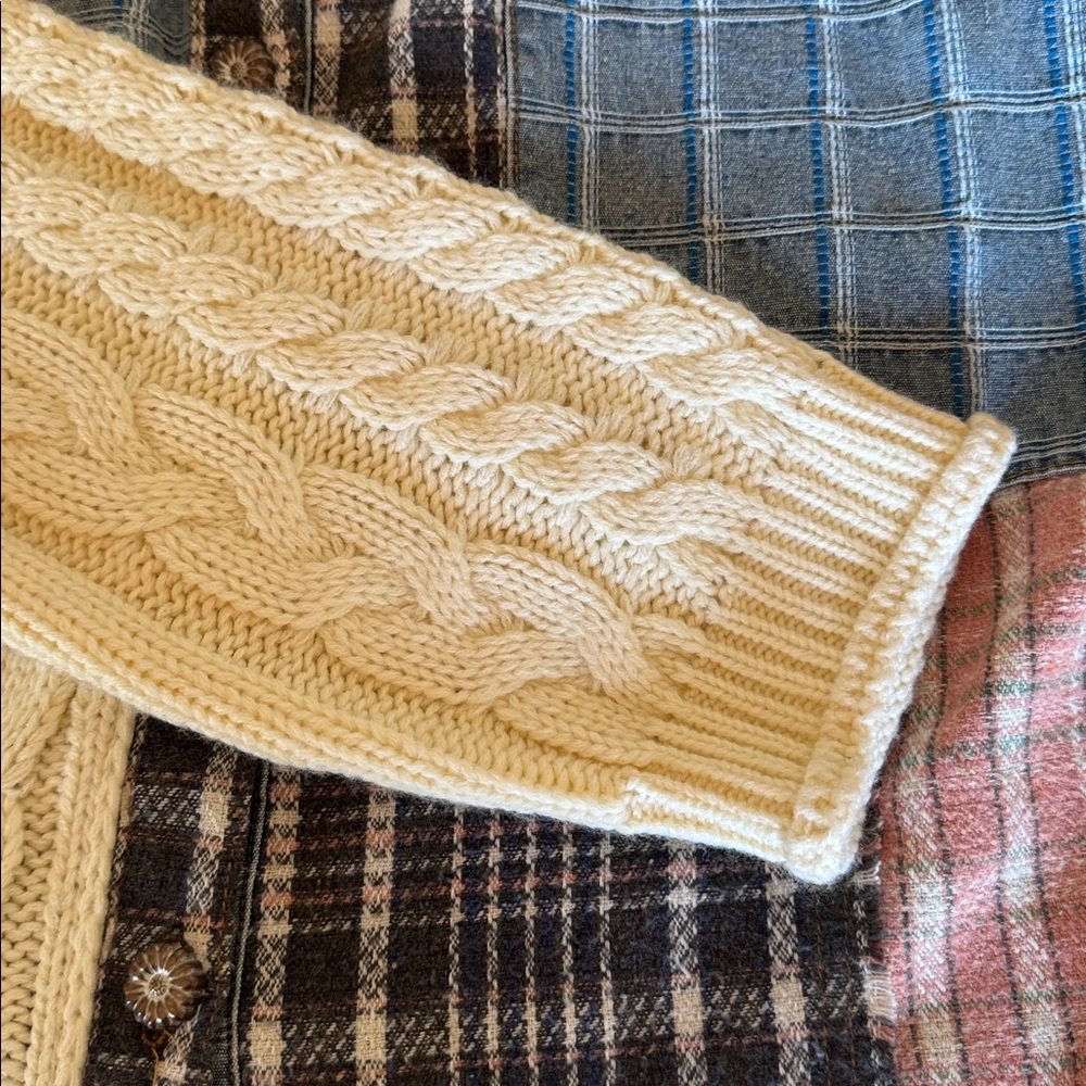 NWT POL Oversized Mixed-Media Patchwork Knit Deni… - image 14